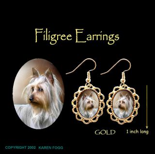 Yorkie Silky Yorkshire Terrier - Gold Filigree Earrings Jewelry