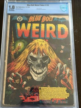 Blue Bolt Weird Tales 115 Cbcs 1.  8 Ow 1952 Classic Lb Cole Horror Skull Cover