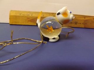 Art Glass Cat With Fish Hanging Ornament