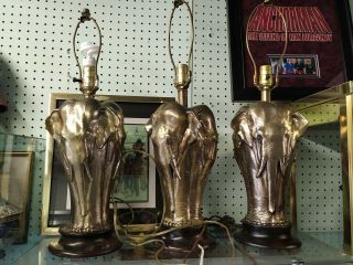 3 Vintage Chapman Elephant Table Lamp Patinated Bronze Finish