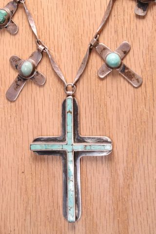 Vintage Sterling Silver Turquoise Cross Necklace 619 - 16