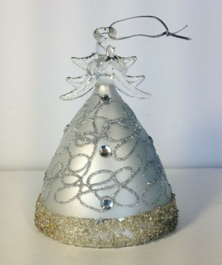Christmas Ornament Glass Angel Tree Decoration Silver Gold Rhinestones Beads 2