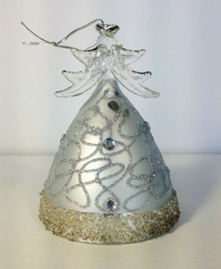 Christmas Ornament Glass Angel Tree Decoration Silver Gold Rhinestones Beads 3