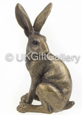 Alert Bronze Sitting Hare Rabbit Statue Sculpture Ornament Home Gift Present