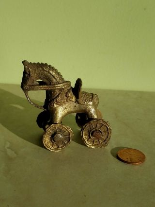 Antique Vintage Primitive Trojan Horse On Wheels Brass Miniature