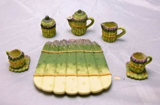 Vintage Asparagus Resin Miniature Tea Set 10pc. ,  Doll House Toy
