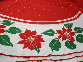 Vintage Christmas Tablecloth Round Vera Neumann Red White Poinsettia 66 " Mid Mod