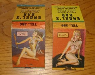 2 Vintage Wwii Era Risque Girl Paper Colorful Matchbook Covers Engel 
