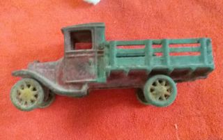 Vintage Cast Iron Old Truck Four Wheels Work Bed On One Side Partly Missing Rust