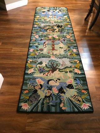 Large Vintage Claire Murray Hook Rug 112” By 33”