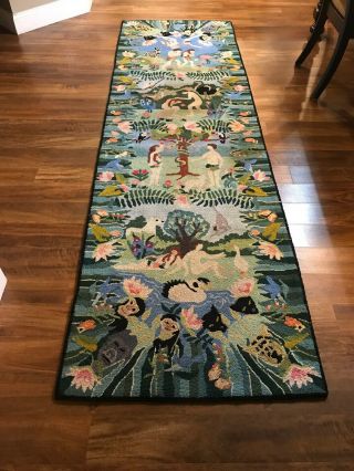 Large Vintage Claire Murray Hook Rug 112” By 33” 2