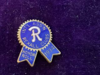Vintage Enameled 1934 Rexall Clubs Honor Roll Lapel Pin Pinback Whitehead Hoag