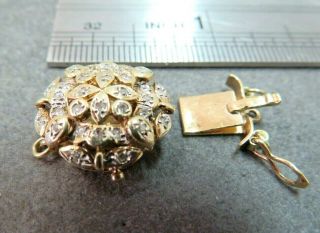Vtg 14k Solid Y.  Gold Diamond Clasp For Double Strand Bracelet Necklace 4.  67 G