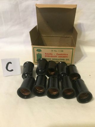 Box Of 10 Vintage Candelabra Sockets Screw - On Type C7 Size Christmas Light (c)