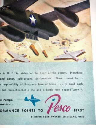 WWII Ad Pesco Bombers Aircraft Aviation Army Borg Warner Cleveland Oh 3