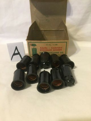 Box Of 10 Vintage Candelabra Sockets Screw - On Type C7 Size Christmas Light (a)