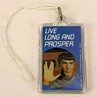 1987 Vintage Star Trek Live Long And Prosper Phrase Metal Key Chain Mr Spock