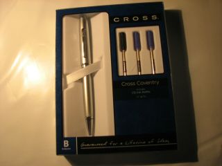 Cross Ballpoint Pen With 3 Ink Refills Open Box.  Black And Blue Ink