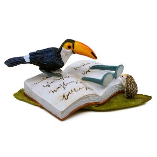 Small Toucan Reading Book With Hedgehog Figurine 4.  75 " Long