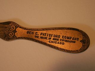 Vintage Copper - Washed? Metal Advertising Letter Opener Pittsford Co, .  Chicago