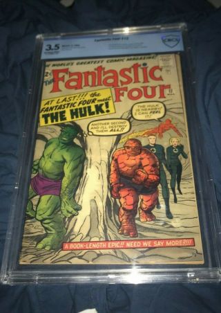 Fantastic Four 12 Cbcs 3.  5 - Ow - W - 1st Hulk Vs Thing - Marvel 1963