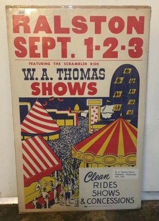 Vintage Carnival Poster,  Ralston Nebraska Oklahoma,  1960 