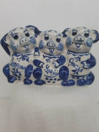 Gzhel Figurine Three Pigs Handmade Ceramic Russia