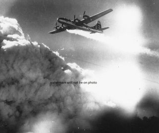 B - 29 Superfortress Trails Smoke & Fire Over Japan 8 " X 10 " World War Ii Photo 254