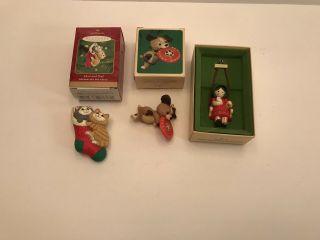 3 - Vintage Hallmark Ornaments - 2001 Mom & Dad - 1984 Frisbee Puppy - Girl In A Swing