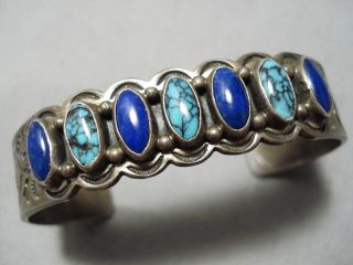 Quality Vintage Navajo Spiderweb Turquoise Sterling Silver Lapis Bracelet