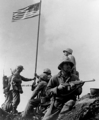 U.  S.  Marines During First Iwo Jima Flag Raising 8 " X 10 " World War Ii Photo 316