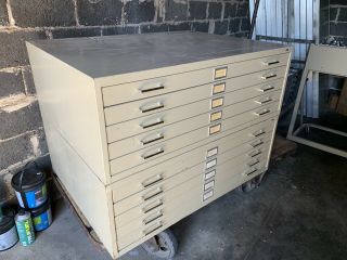 Vintage Flatfile Flat File Cabinet Art Storage Blueprint 10 Drawers Metal