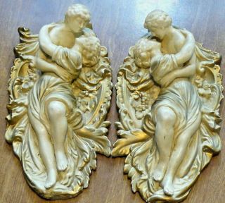 Chalkware Two Vintage Wall Plaques " Lovers " 6 1/2 " X 11 1/2 " Each 3 Dimensional