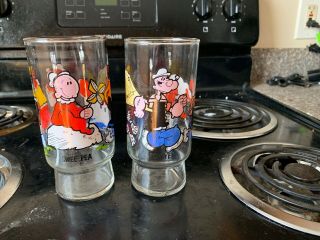 Vintage 1978 Popeye Swee’ Pea Popeye’s Famous Fried Chicken Drinking Glasses Set