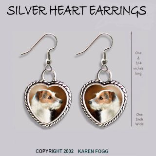 Jack Russell Terrier Dog Wire Fawn - Heart Earrings Ornate Tibetan Silver