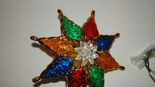 Vintage Goldtone Multi Colored Christmas Tree 8 inch Star Topper 2