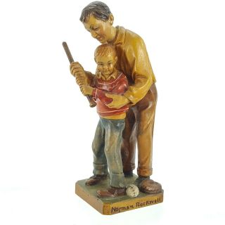 Norman Rockwell Little Leaguer Wood Carved 8 " Figure Dad & Boy Baseball 1979 Vtg