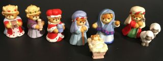 Lucy Me Teddy Bear Nativity Complete Porcelain 10 Pc Set Enesco 1986 Christmas 2
