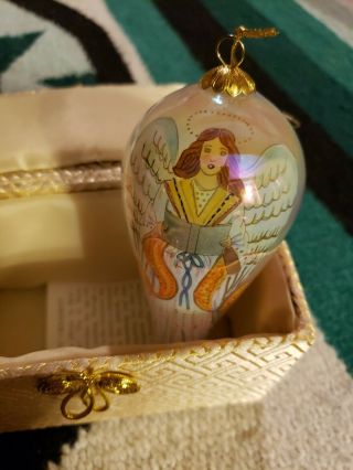 2002 Li Bien Reverse Hand Painted Glass Teardrop Christmas Angel Ornament W/ Box