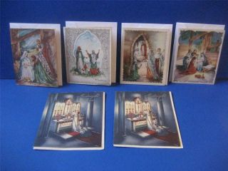Vtg Christmas Cards 6 W/ Envelopes Religious Pictures Inside Out Sangamon