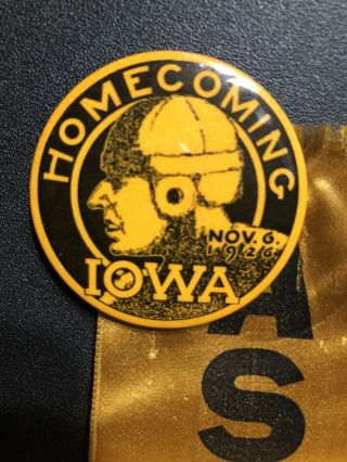 Vintage University Of Iowa 1926 Football Homecoming Pin Ask Me Ribbon Hawkeyes