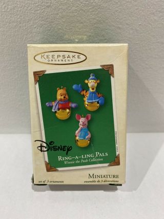 Hallmark 2003 Winnie The Pooh Ring - A - Ling Pals Set Of 3 Miniature Ornaments