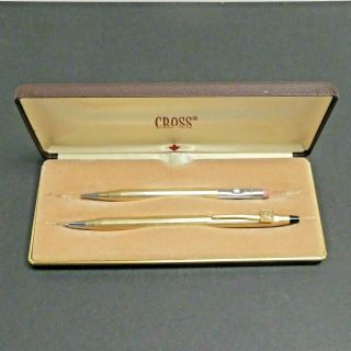 Vintage Cross Pen Mechanical Pencil Set 1/20 10k Gold Filled With Box