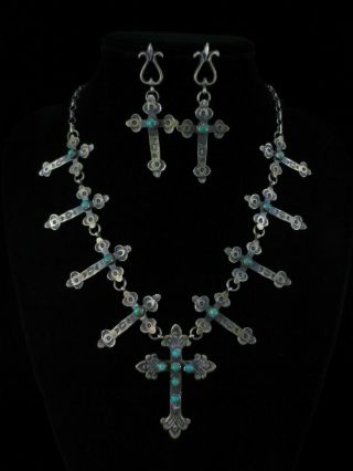 Vintage Navajo Cross Necklace And Earrings Set