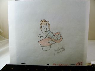 Great Hanna Barbera Signed Production Drawing Of Wilma And Baby Pebbles