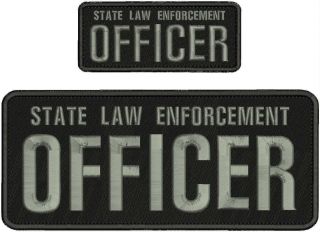 State Law Enforcement Officer Embroidery Patches 4x10 And 2x5 Hook O Gray Lett