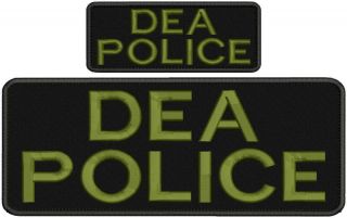 Dea Police Embroidery Patches 4x10 And 2x5 " Hook Od Green Letters
