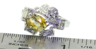 Vintage 1950s 14K WG 2.  34CTW VS diamond/8 X 6.  5mm Yellow sapphire cocktail ring 3