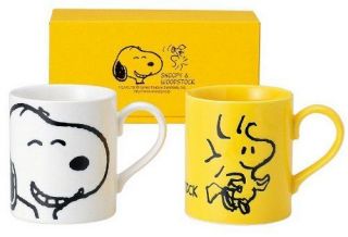 Peanuts Snoopy Face Pair Mug Set Snoopy & Woodstock 629700 Made In Japan