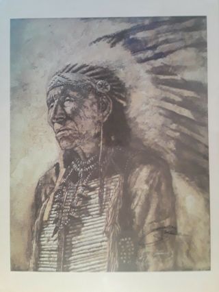 Ca 1979 Artist Signed Print Of Chief Black Elk Sioux Warrior Medicine Man 9 " X12 "